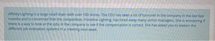 Affinity Lighting is a large retail chain with