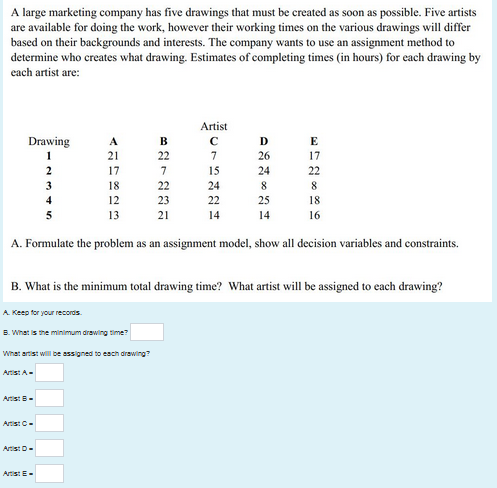 A large marketing company has five drawings that