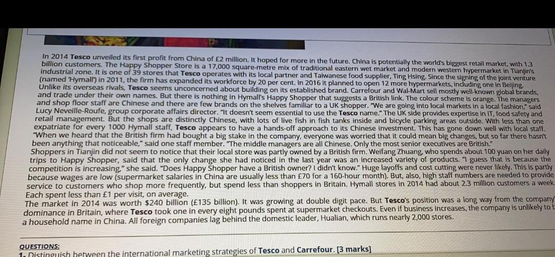 In 2014 Tesco unveiled its first profit from