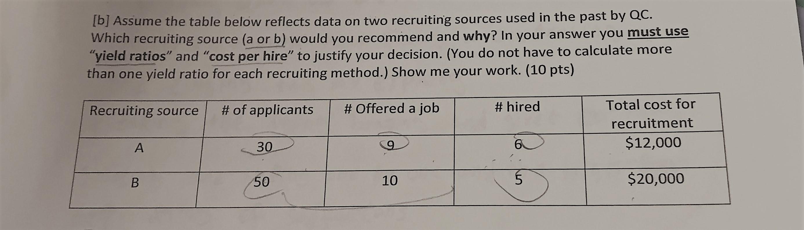 [b] Assume the table below reflects data on two