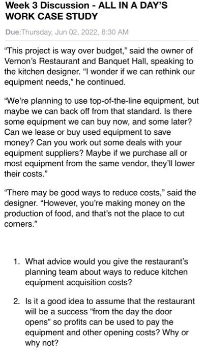 Week 3 Discussion - ALL IN A DAY'S WORK CASE