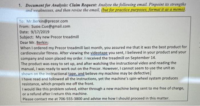 1. Document for Analysis: Claim Request: Analyze