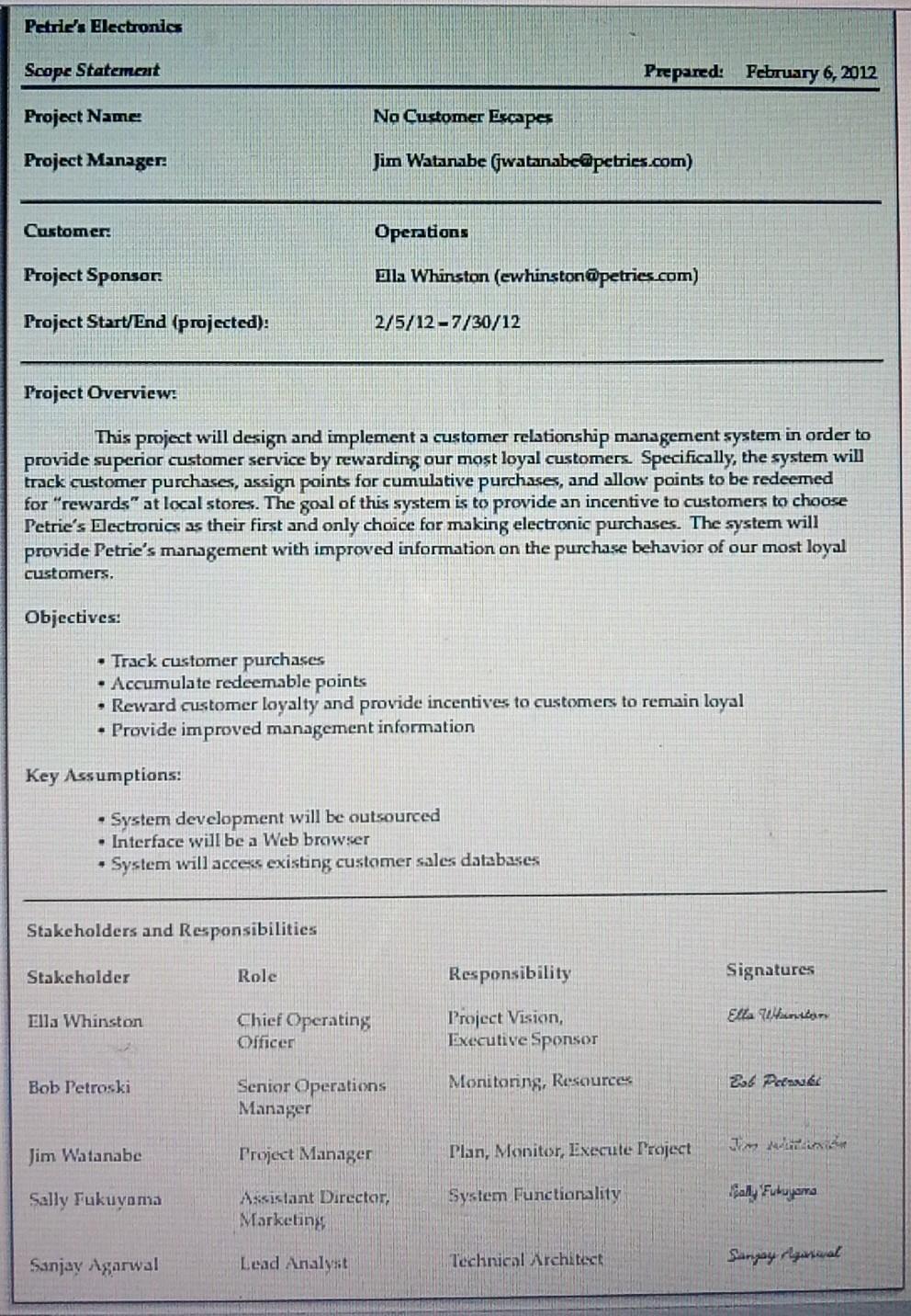 CASE: PETRIES ELECTRONICS Systems Planning and