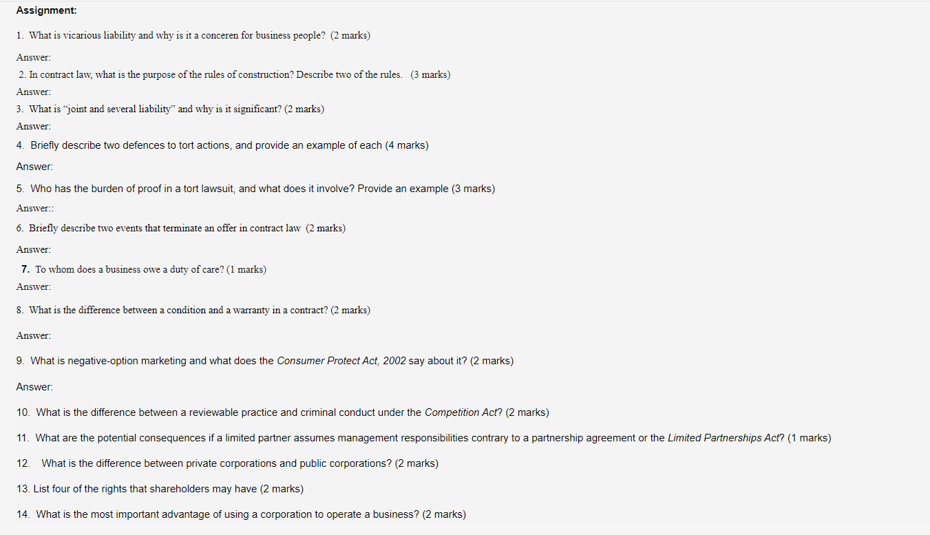 Assignment: 1. What is vicarious liability and