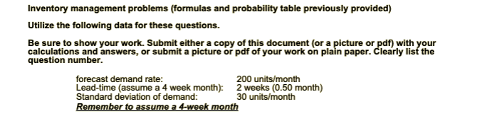 Inventory management problems (formulas and