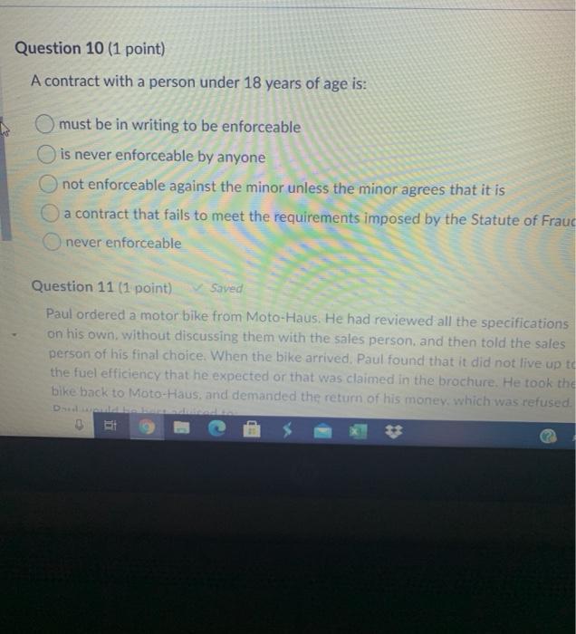 Question 10 (1 point) A contract with a person