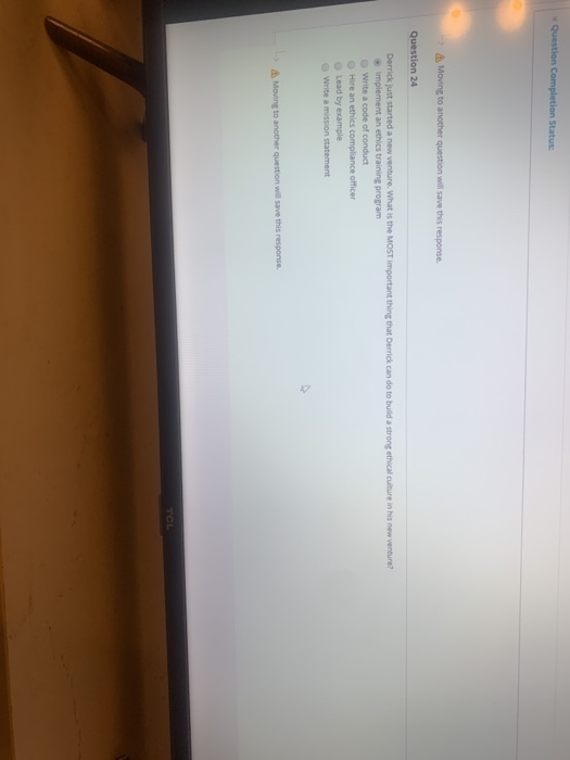 Question Completion Status: Moving to another