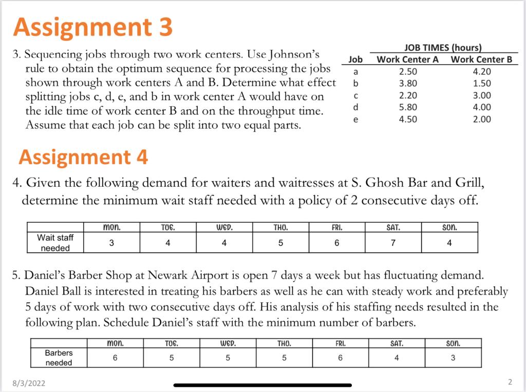 3. Sequencing jobs through two work centers. Use