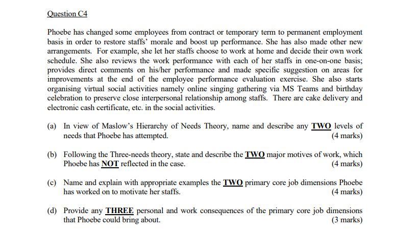 Question C4 Phoebe has changed some employees