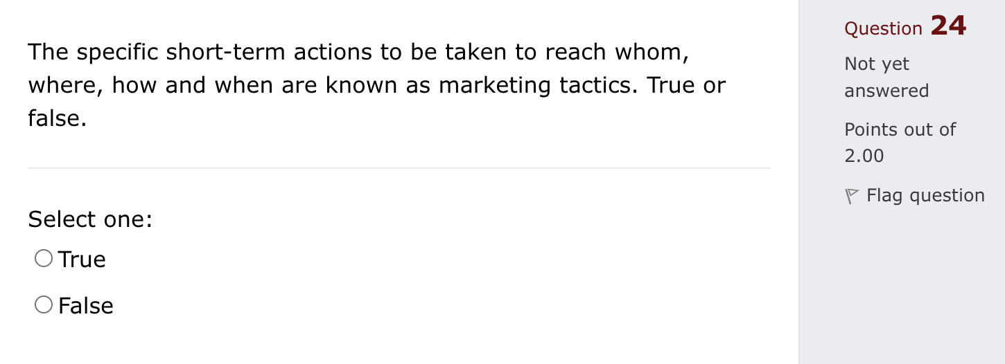 Question 24 Not yet The specific short-term
