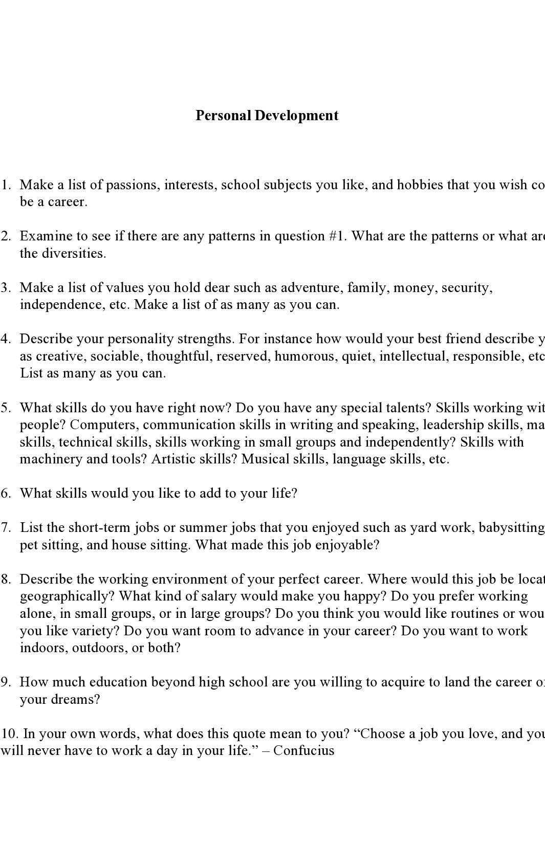 Personal Development 1. Make a list of passions,