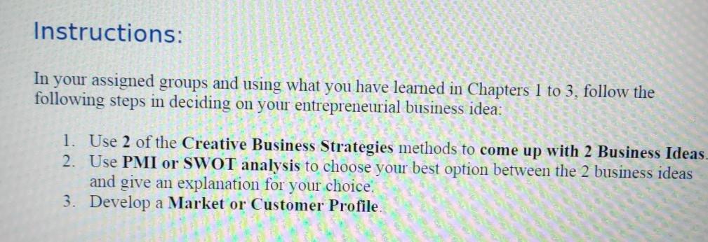 Instructions: In your assigned groups and using