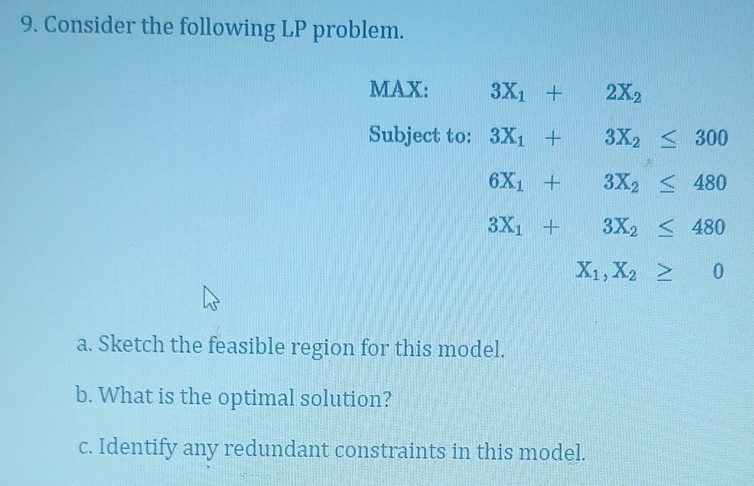 9. Consider the following LP problem. MAX: