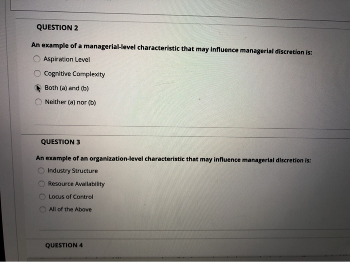 QUESTION 2 An example of a managerial-level