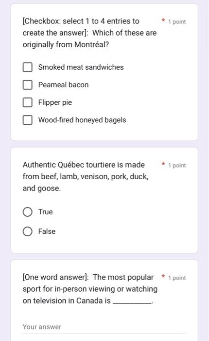 [Checkbox: select 1 to 4 entries to * 1 point