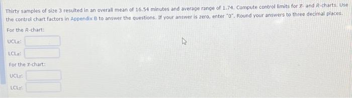 Thirty samples of size 3 resulted in an overall