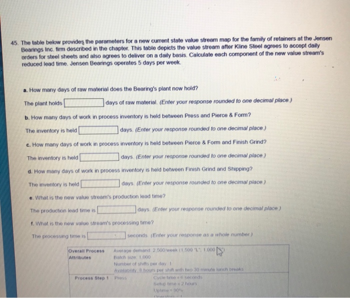45. The table below provides the parameters for a