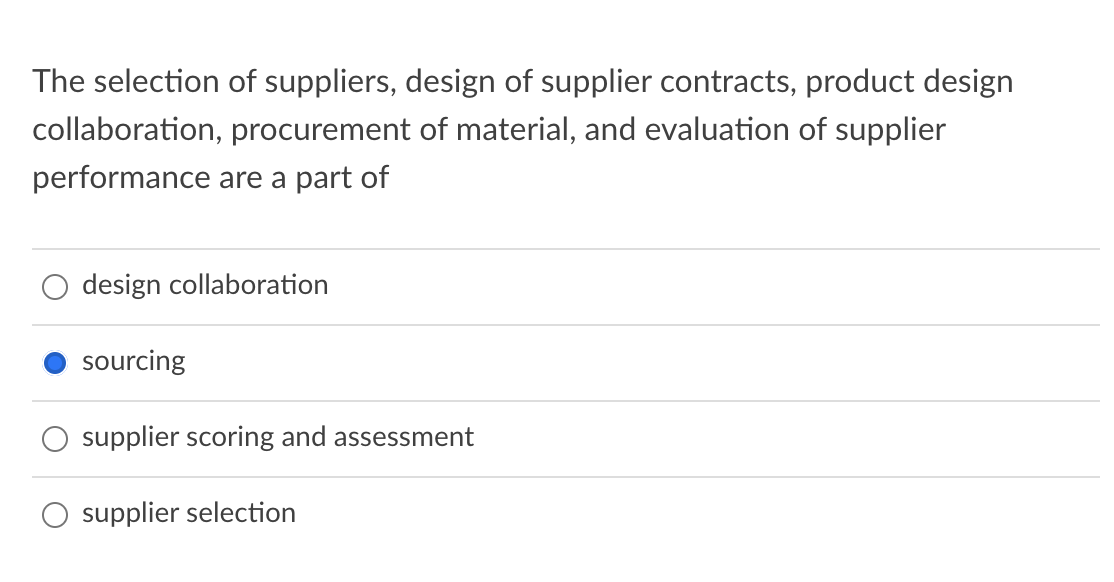 The selection of suppliers, design of supplier