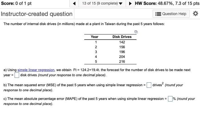 MSE= (round response to one decimal) Score: 0 of