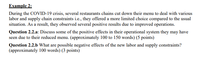 Example 2: During the COVID-19 crisis, several