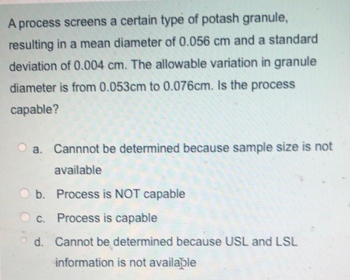 A process screens a certain type of potash