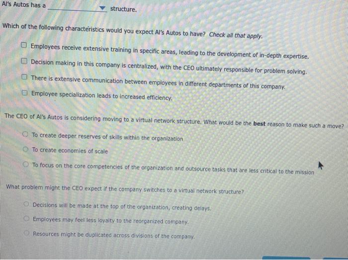 1. Answer Choices: Network stucture, functional
