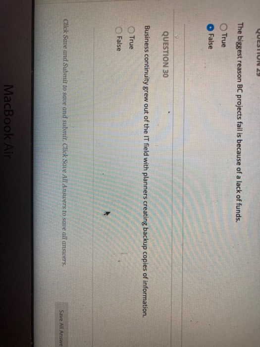 QUESTION 29 The biggest reason BC projects fail