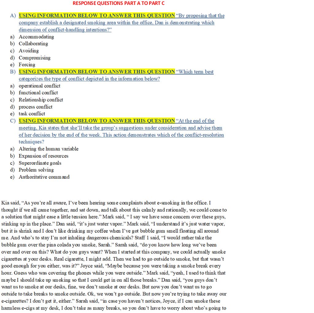 RESPONSE QUESTIONS PART A TO PART C A) USING