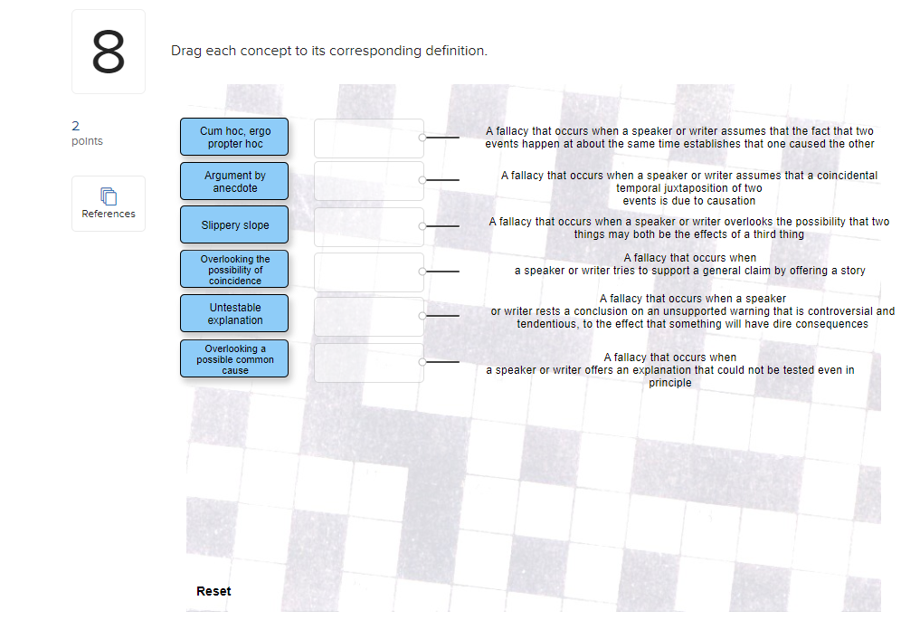 Drag each concept to its corresponding