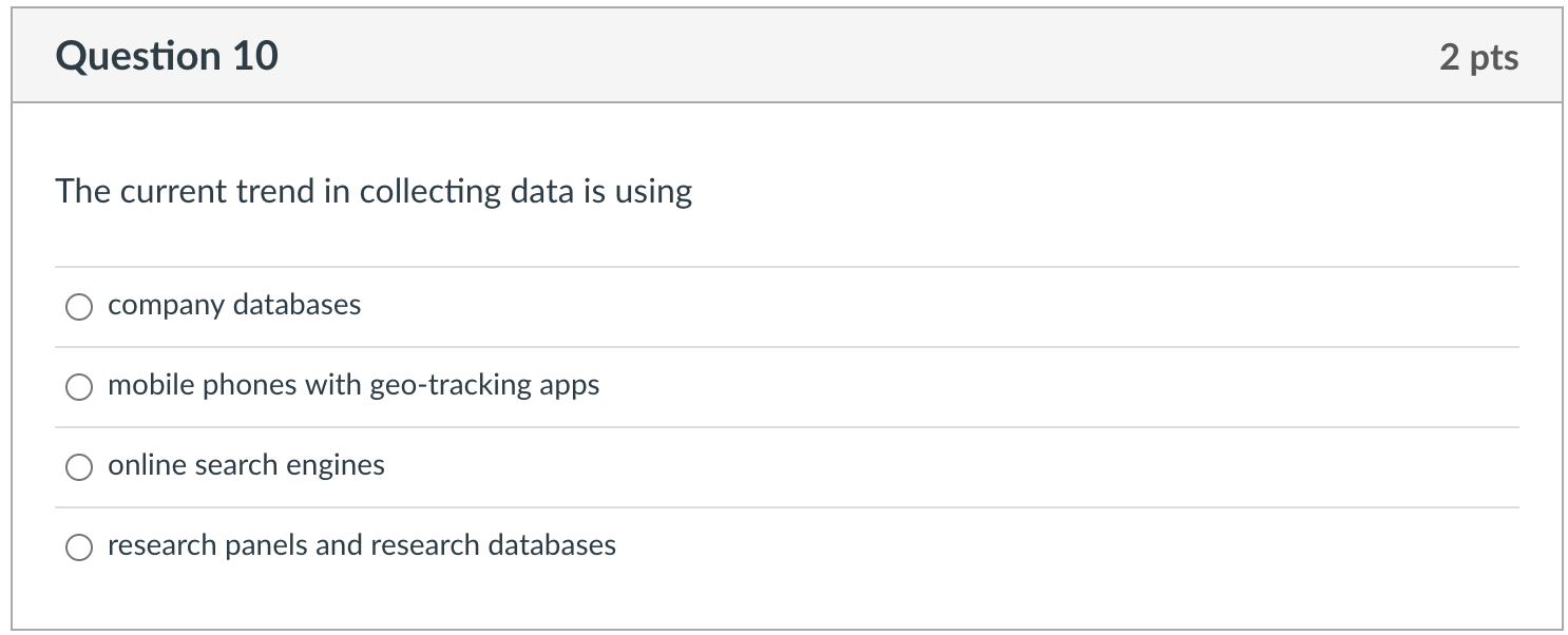 Question 10 2 pts The current trend in collecting