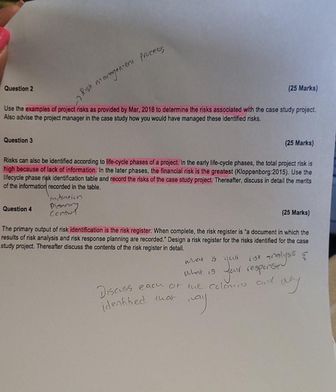 Question 2 (25 Marks) Rish marrgement process Use
