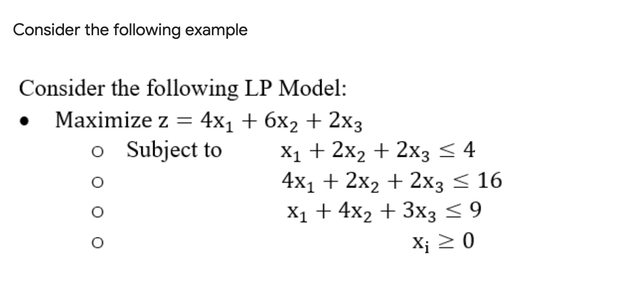 Consider the following example Consider the