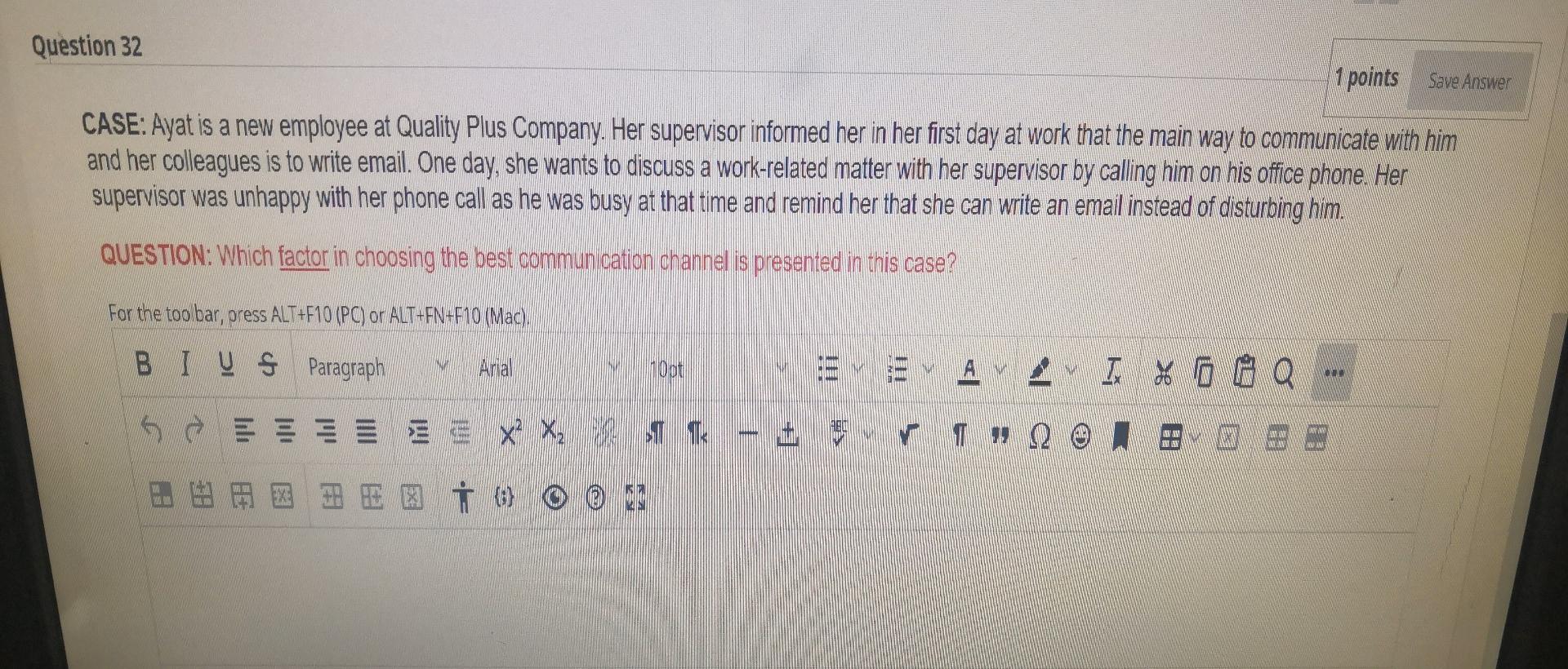 Q32 1 points Save Answer Question 32 CASE: Ayat