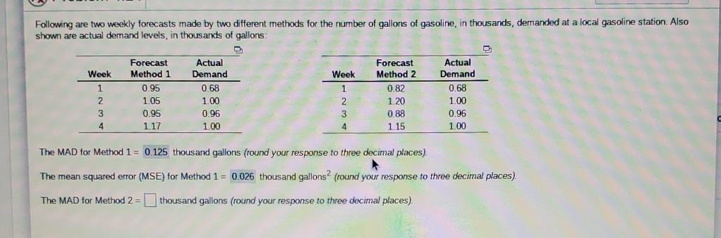 Following are two weekly forecasts made by two