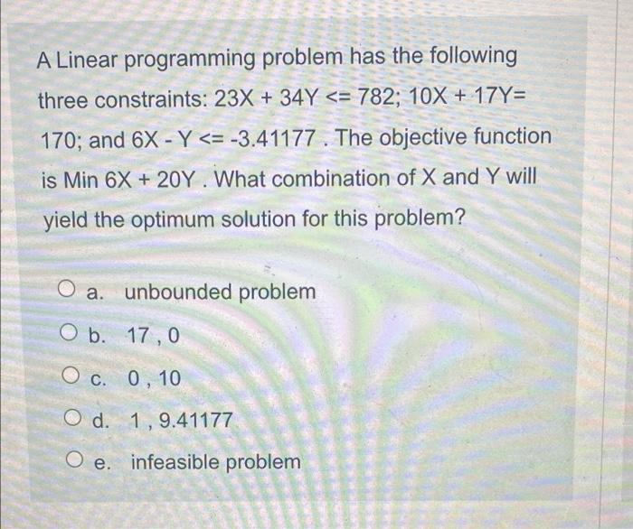 A Linear programming problem has the following