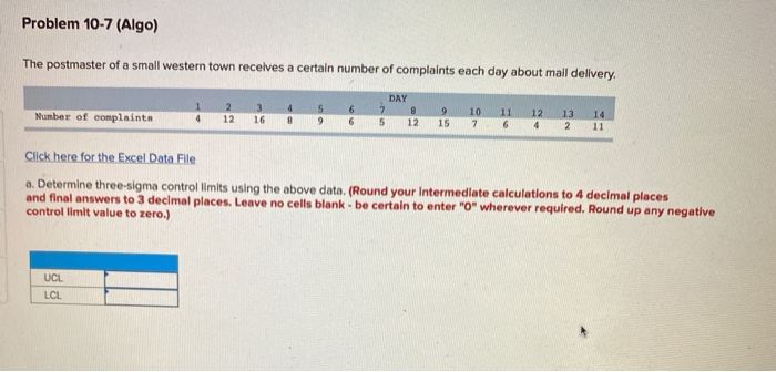pl ease answer the following Problem 10-7 (Algo)
