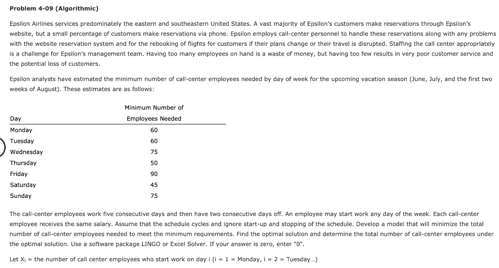 Problem 4-09 (Algorithmic) Epsilon Airlines