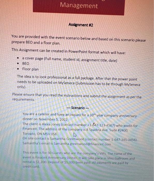 Assignment "2 You are provided with the event