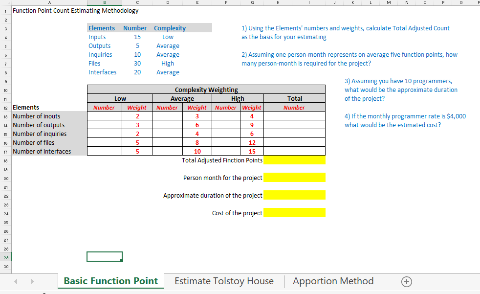 Function Point Count Estimating Methodology 1)
