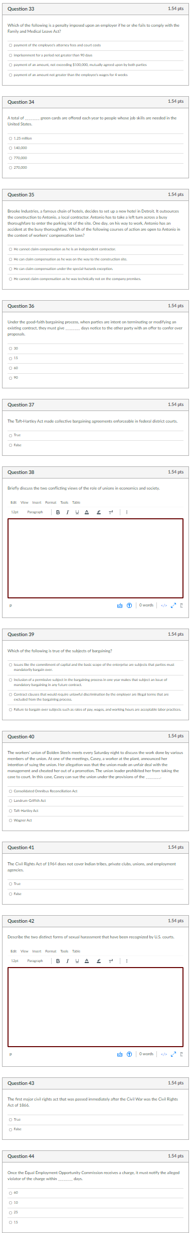 Legal Enviroment of Business Question 33 1.54 pts