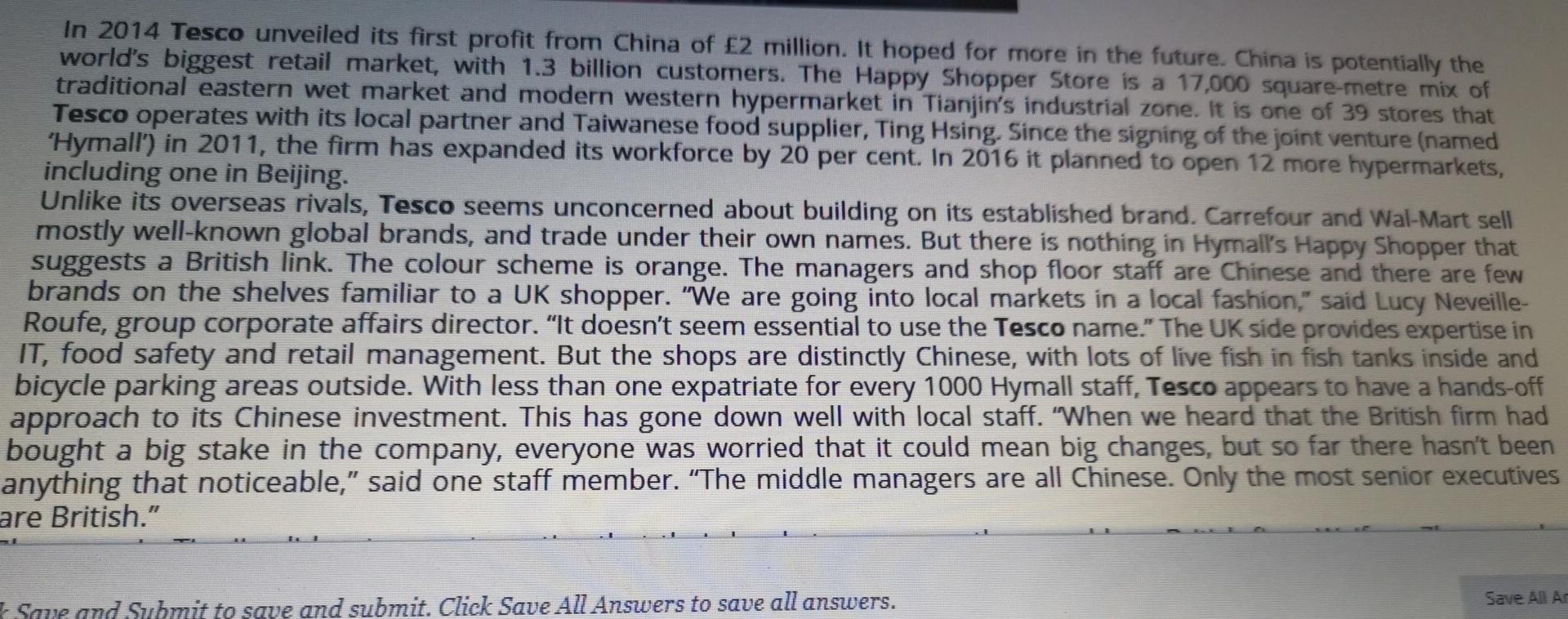 In 2014 Tesco unveiled its first profit from