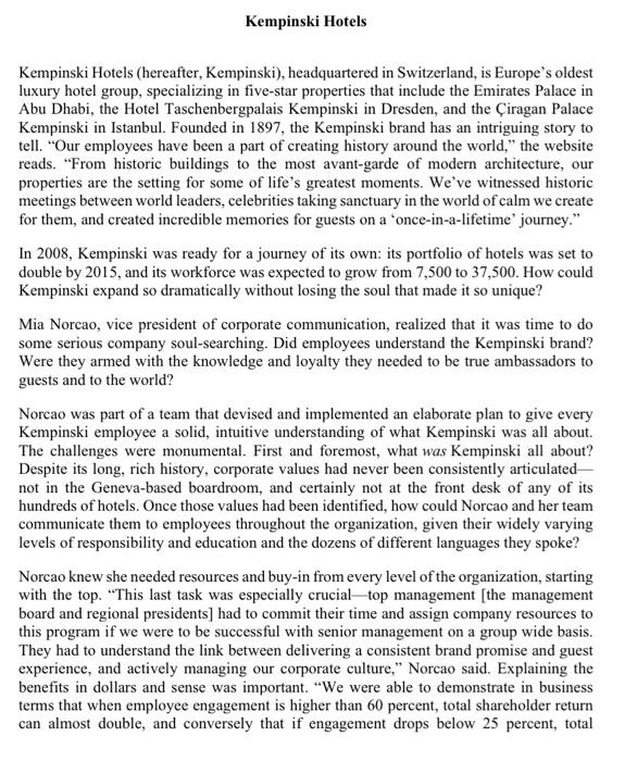 (500words limit) Kempinski Hotels Kempinski