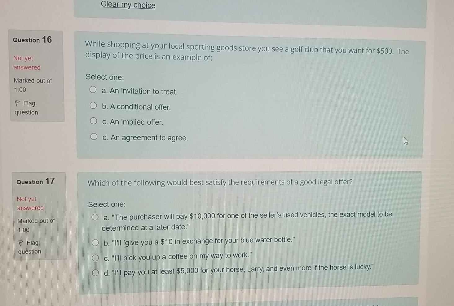 Clear my choice Question 16 While shopping at