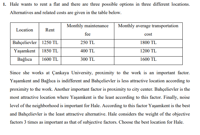 1. Hale wants to rent a flat and there are three