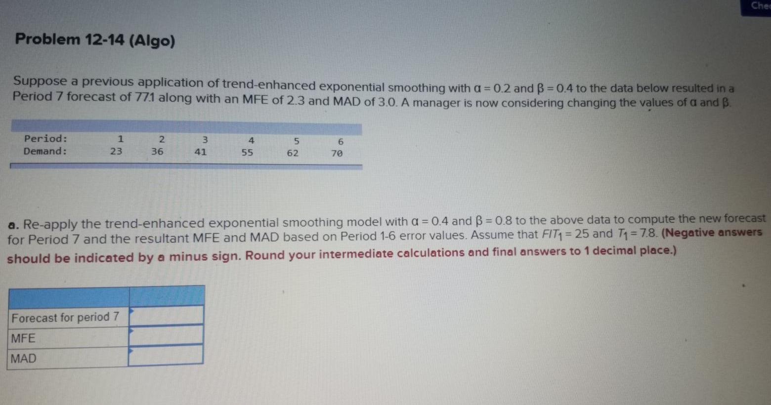 Ched Problem 12-14 (Algo) Suppose a previous