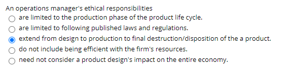 An operations manager's ethical responsibilities