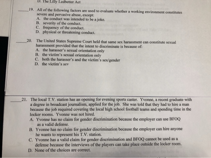 B. The Lilly Ledbetter Act 19. All of the