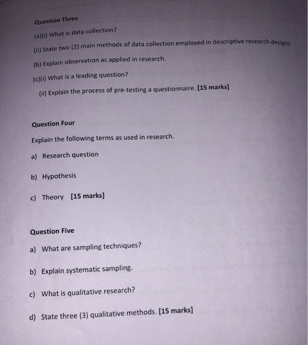 Question Three (a)(i) What is data collection?