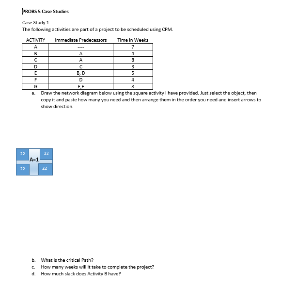 PROBS5 Case Studies Case Study 1 The following