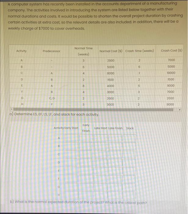 A computer system has recently been installed in